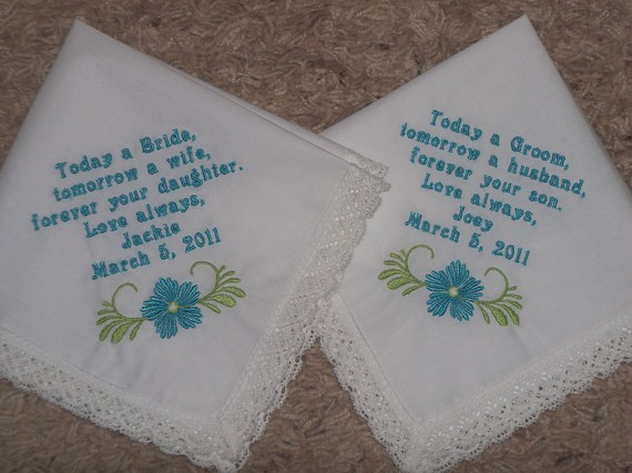 Set Of 2 Personalized Wedding Handkerchiefs To Your Custom Saying.